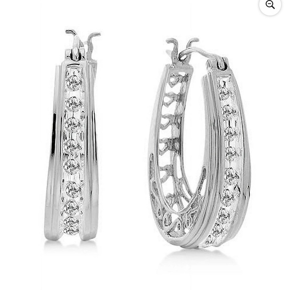 Elegant Sterling Silver 1/4 cttw Natural Diamond Hoop Earrings - Picture 2 of 9